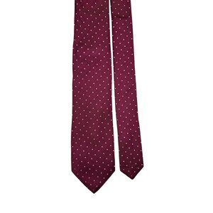 Hugo Boss Italian Made Burgundy & White Polka Dot Silk Tie
